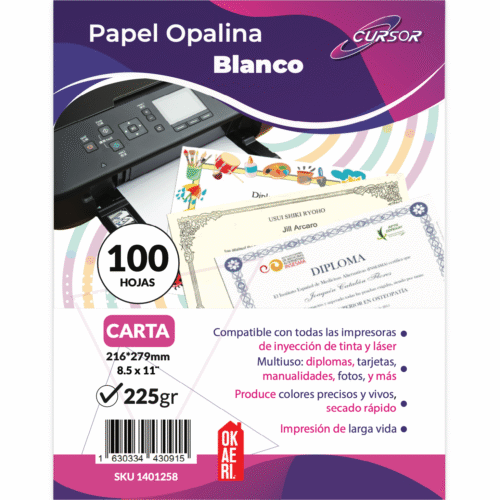 papel opalina 225g grueso cursor okaeri